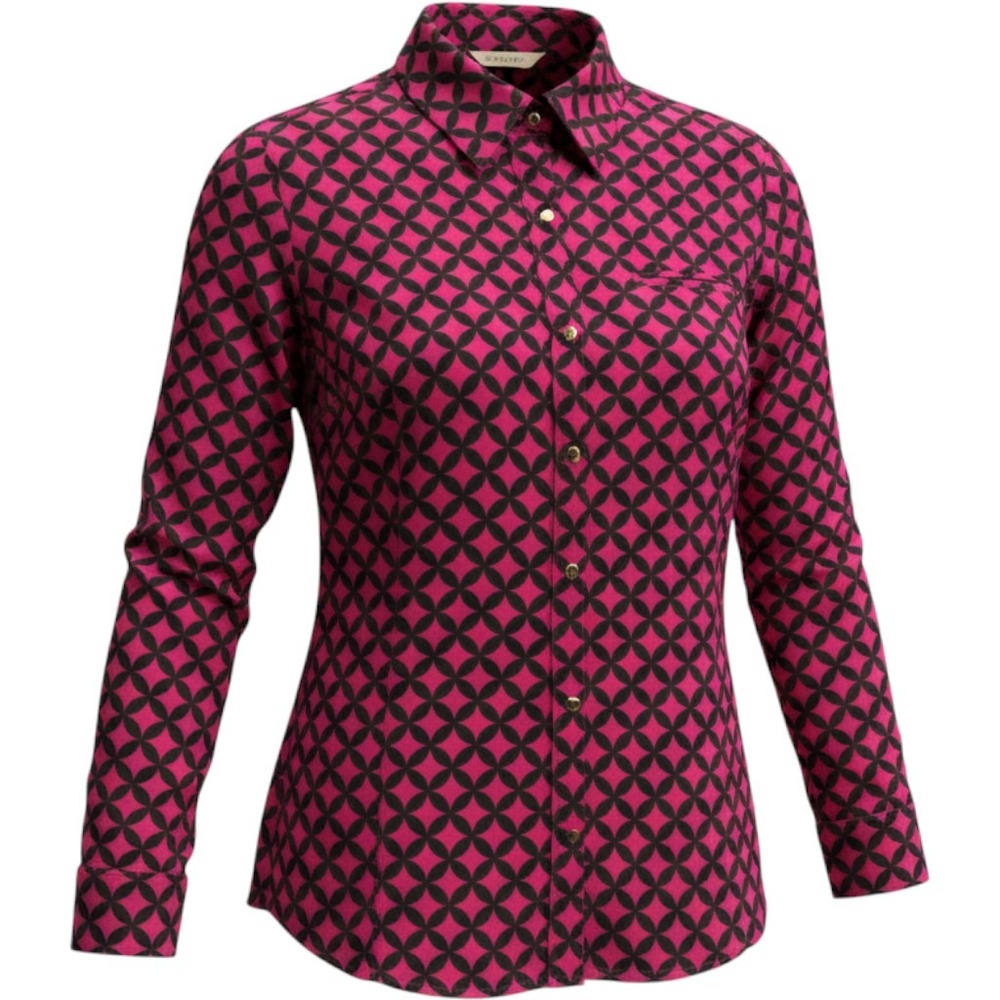 Dana Buchman Button Down Women XL Pink Black Geometric Roll Tab Excellent Blouse